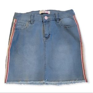 Girls Denim Skirt GMN Be Happy Kids Adorable Stripes Distressed Edge Jean Sz 14